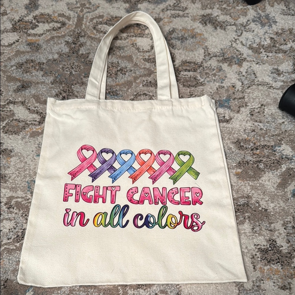 Cream Cancer Awareness Tote Bag with Colorful Design